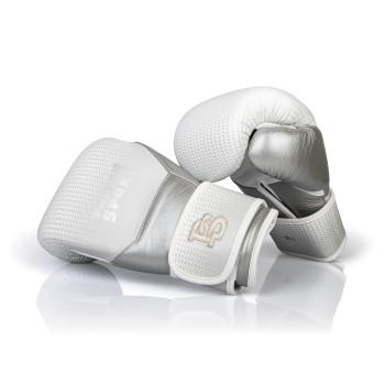 CONTACT SHIELD Boxing gloves in white, designed for training and sparring with ergonomic shape and strong hand protection.